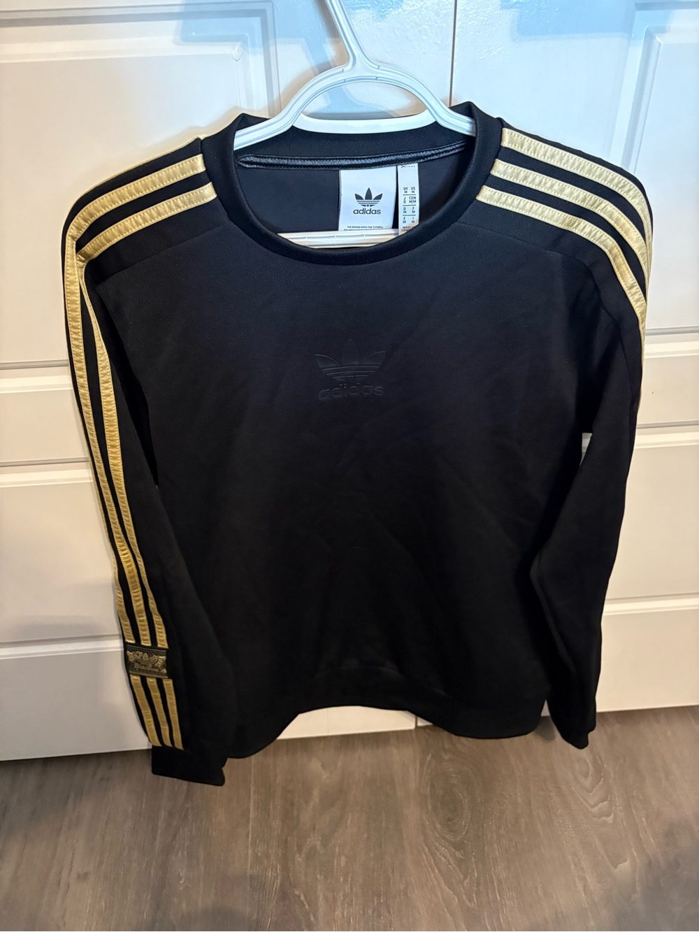 adidas Black Sweatshirt with Gold Shoulder Stripes